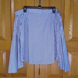 DizzyLizzy blue& white striped off shoulder blouse bell sleeve blouse
